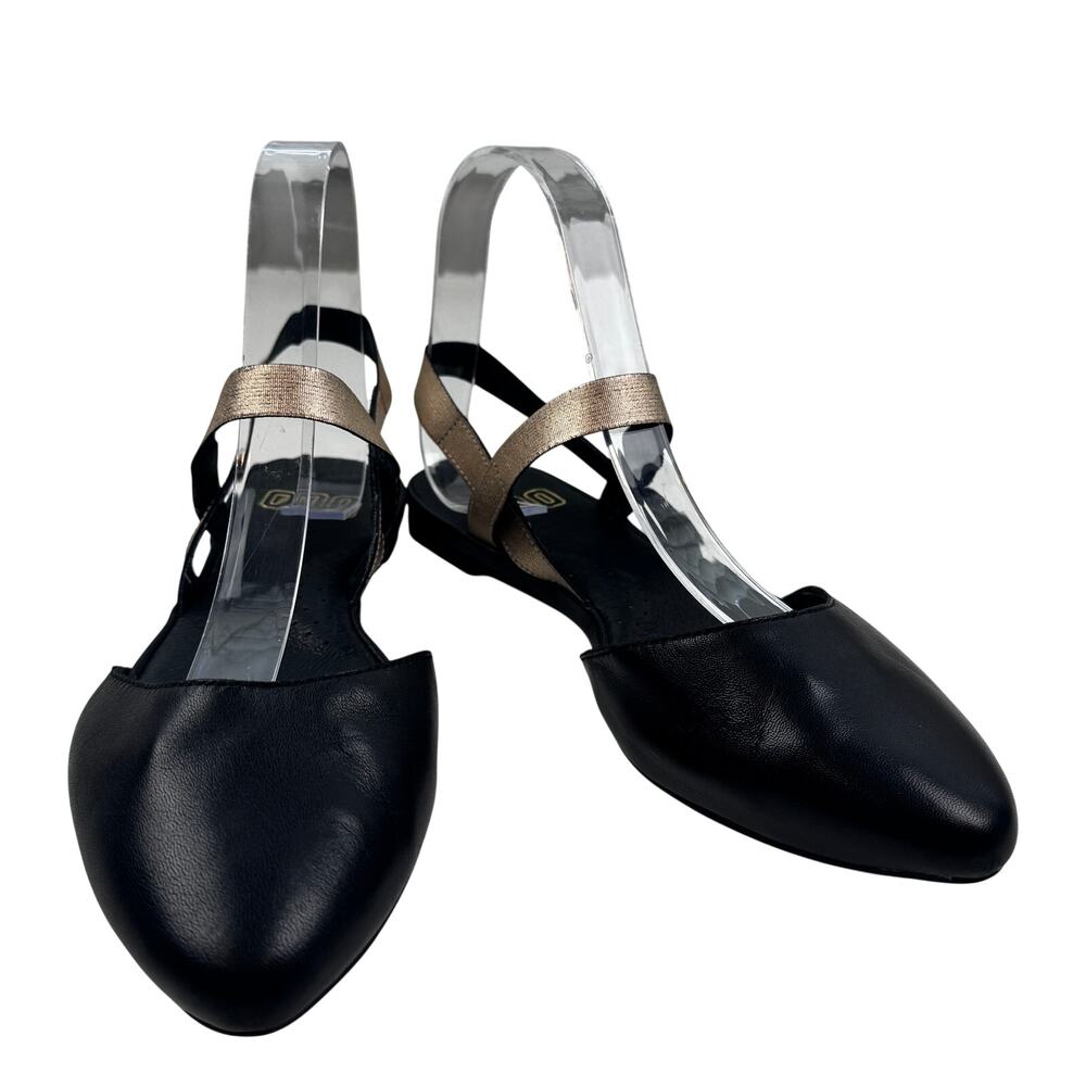 ONO Free Black Gold Buttery Soft Leather Slingback Shoes Women's Size 6.5